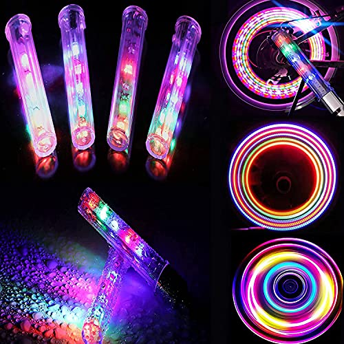 R REIFENG 8 Pcs 5 LED Bike Tyre Tire Wheel Valve Lamp Flashing Bicycle Wheel Light Bike Wheel Cap Lights Bike Spokes Lights Night Cycling Safety Warning - Thumbnail 2