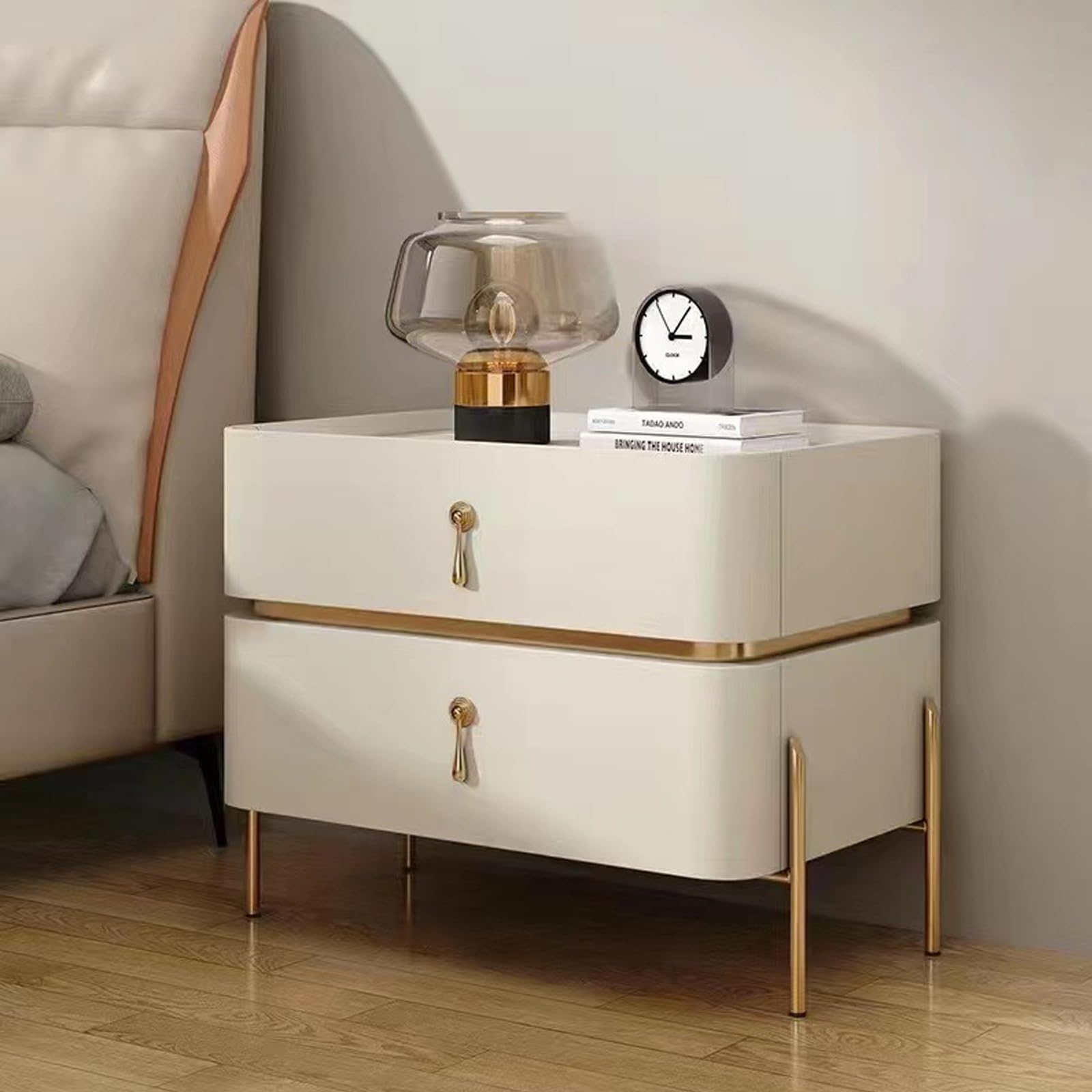 SXZenSpace Modern Wooden Nightstand with Faux Marble Top, Stylish Side Table for Bedroom & Home Decor, Elegant Bedside Contemporary Living Spaces
