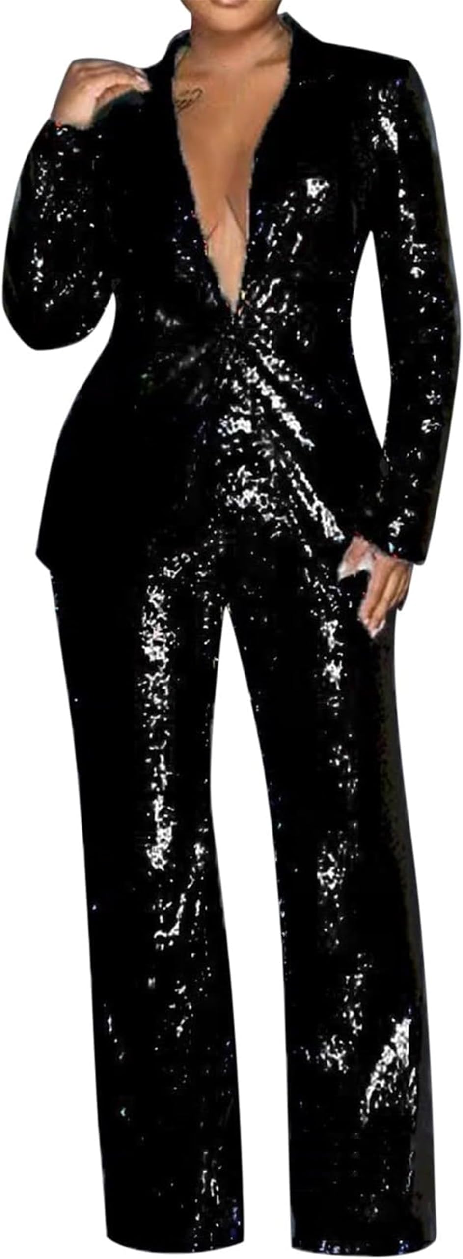 Sequins 2 Piece Outfits for Women Glitter Women Pantsuits Set Sequin Pants Suit for Women Party Night 2
