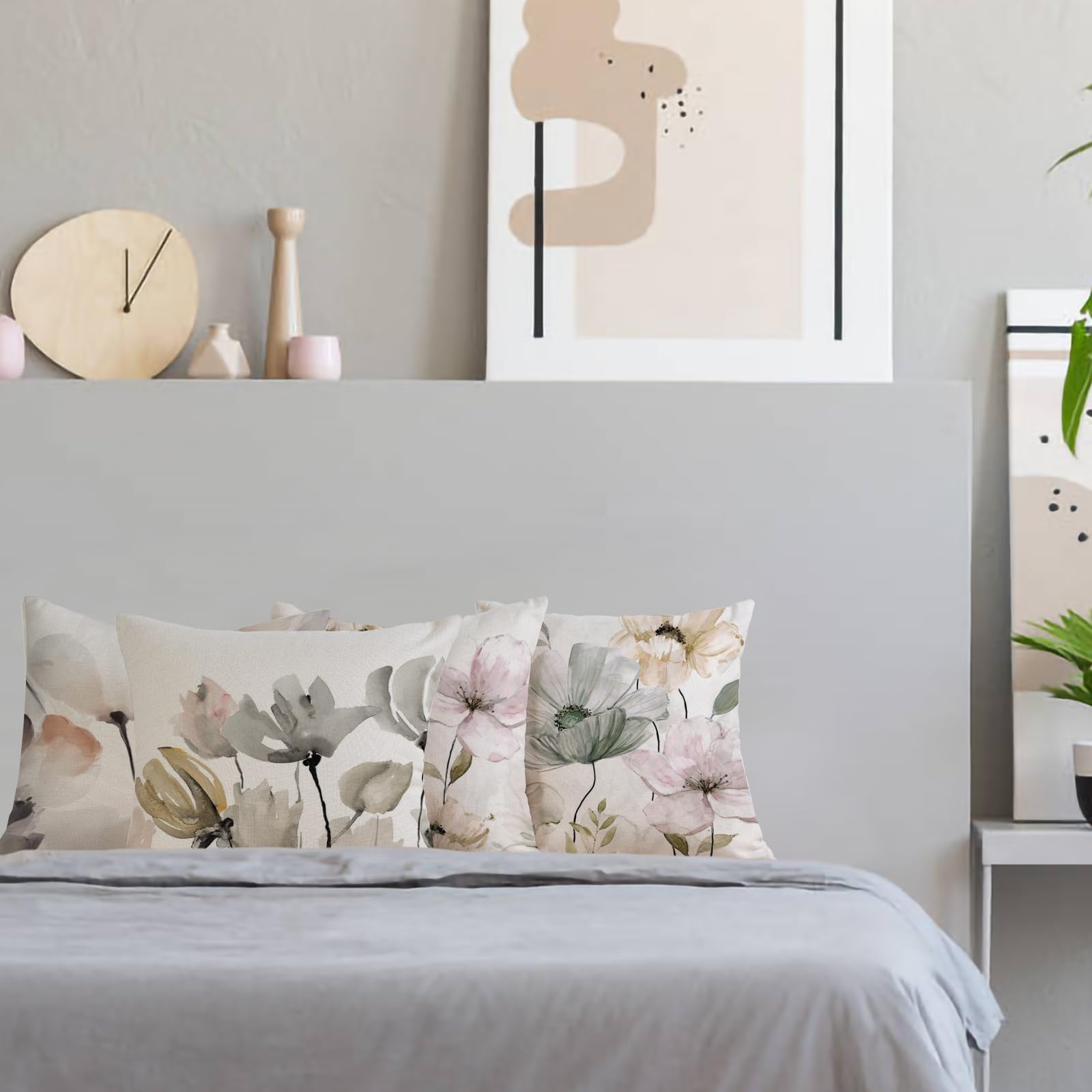ZWJD Blumen Kissenbezug 40x40 4er Set Outdoor Kissen Dekokissen Leinen Kissenhülle Kissenbezüge Florales Aquarellgemälde Kissenhüllen für Sofa Wohnzimmer Zierkissen 40x40cm