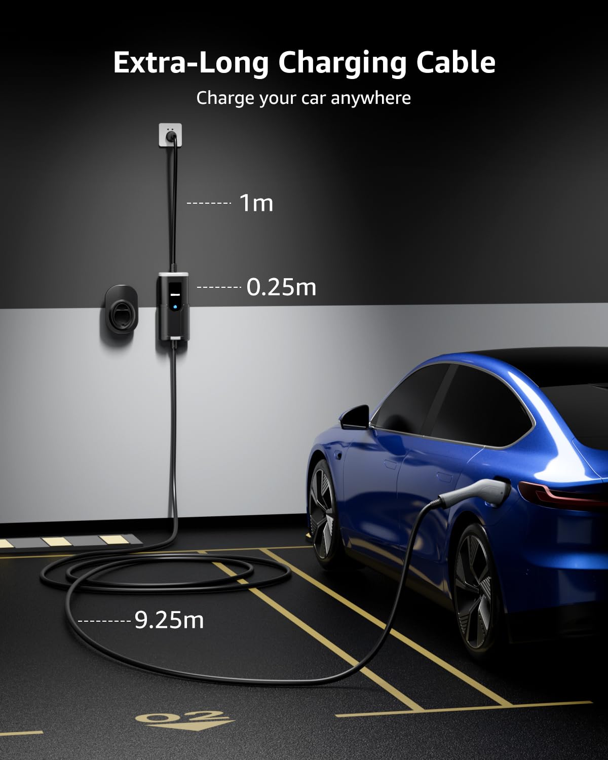bokman EV Charger Type 2 to 3 Pin Plug, 10M | 2.3kW | 10A | IP65 Waterproof, Electric Car Charger Type 2 Charging Cable 3 Pin with LED Indicators & Carry Bag & Microfiber Towel — view 3