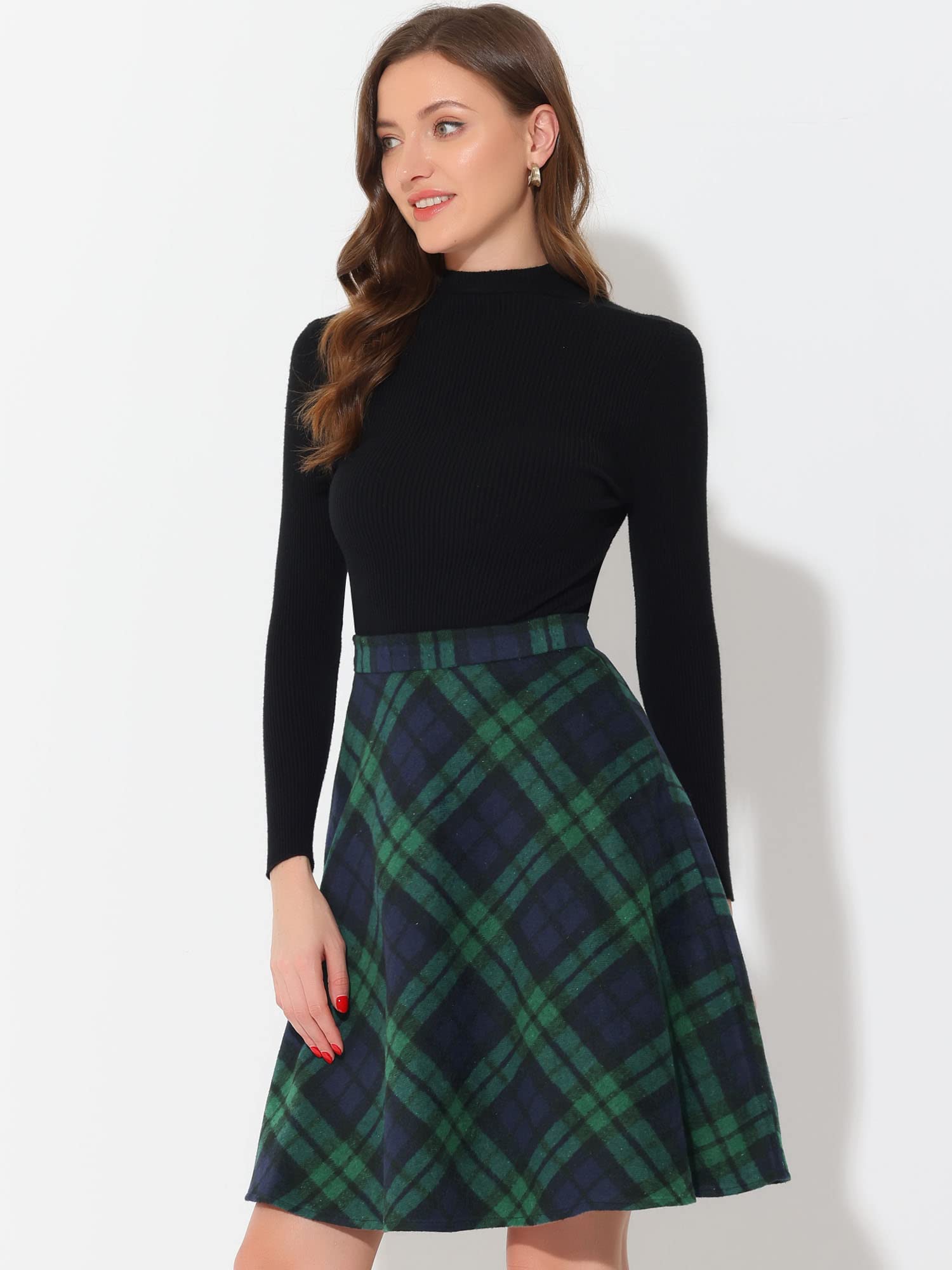 Allegra K Tartan Plaid High Waist Midi Skirt A-Ligne Femme (Lot de 1)