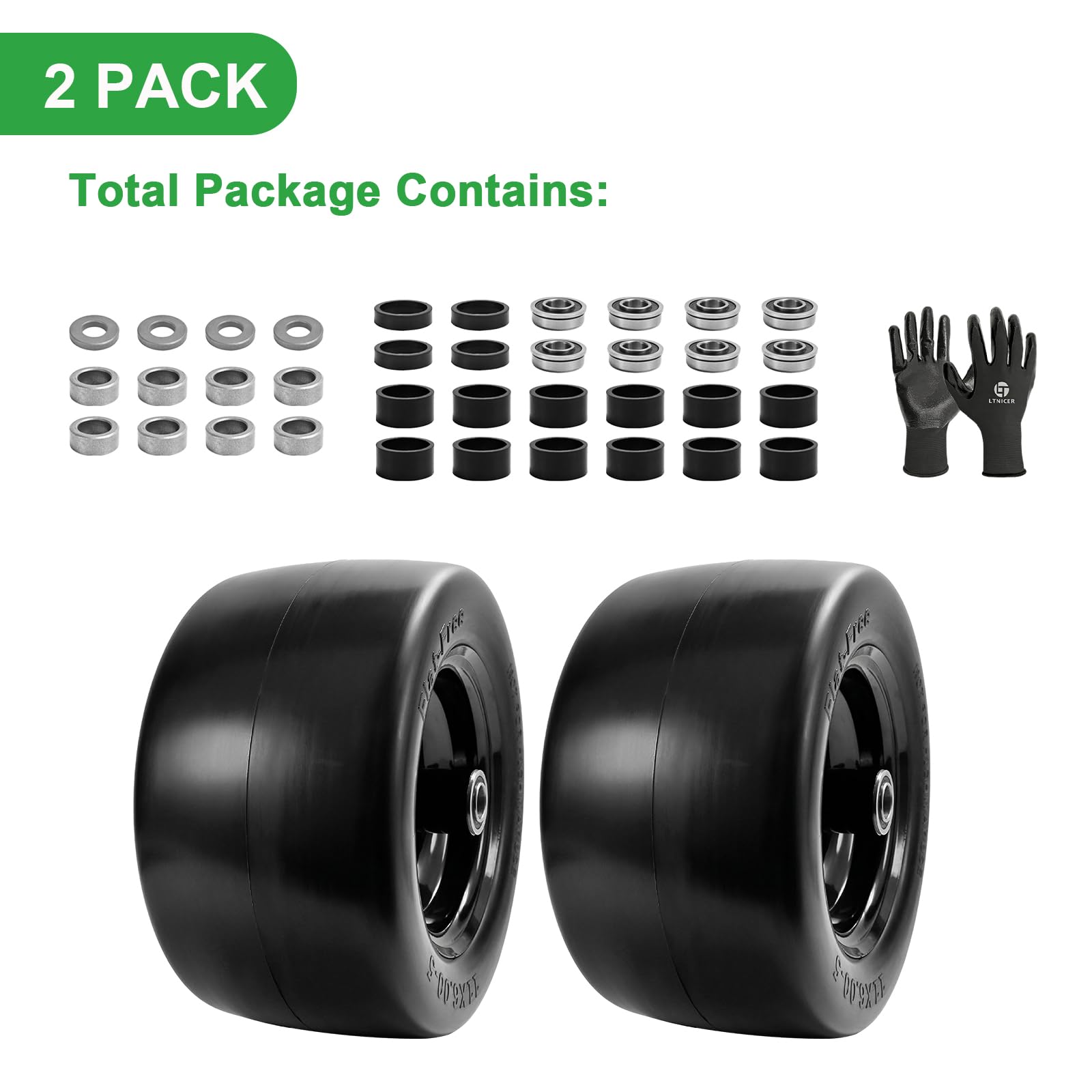 Paquete de 2 neumáticos planos y ruedas de 11 x 6.00-5 - 11 x 6.00-5 neumáticos para cortacésped con rodamiento de 3/4 y 5/8 pulgadas y 1/2 pulgadas y bujes centrados de 5.9 a 8.1 pulgadas y