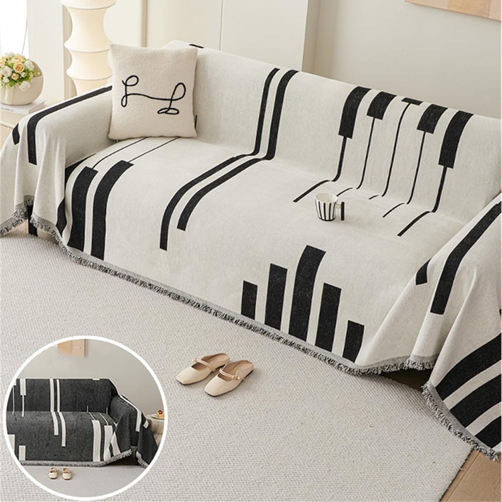Highdi Housse de Canapé Mode Élégant Serviette de Canapé Anti-Poussière Canapé Couverture Protège Canapé Résistant à l'usure, Canapé Serviette Réversible pour lit Double (Noir,180x300cm)