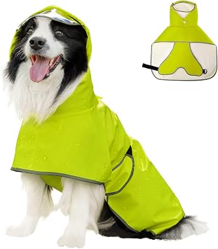 Dog Raincoat,Dog Rain Jacket Poncho with Hood and Leash HoleGreen,4XL | Windproof,Waterproof,Leash Loop,Adjustable