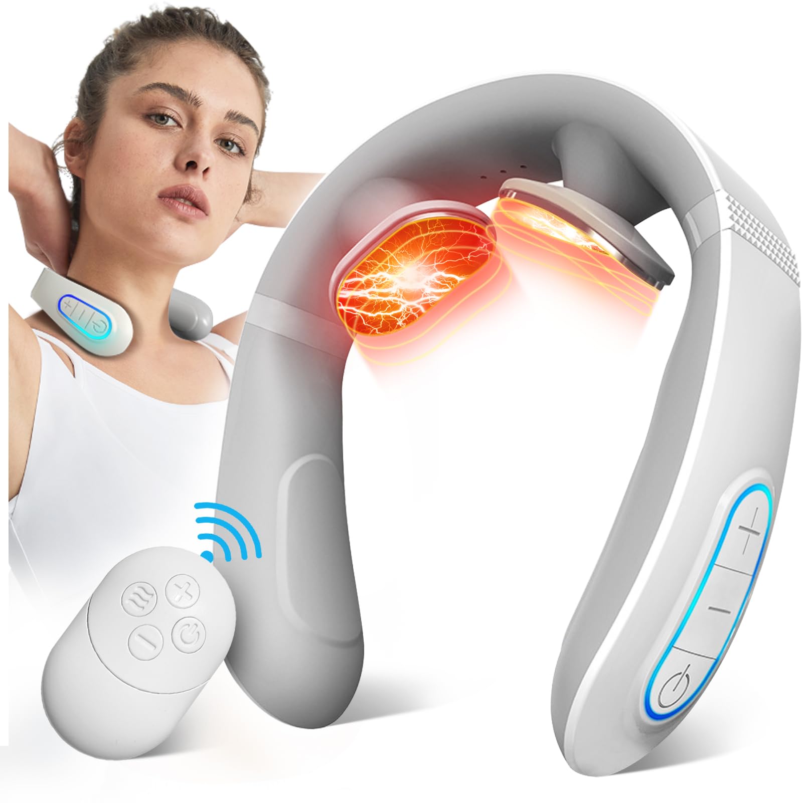 Neck Massager for Pain Relief with Heat Portable Electric Pulse Deep Tissue Trigger Point Cervical Massager for Women Men Gifts