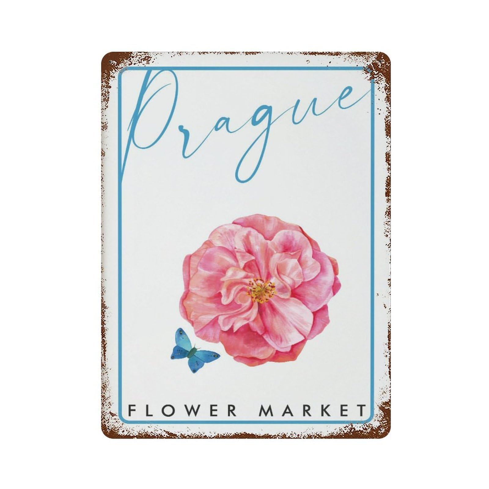 xiaoxiaoshen Prague Flower Market Floral Wall Decor Art Metal Tin Poster Modern Home Decor Art Home Bar Shop Decorations Vintage Sign 40x30cm