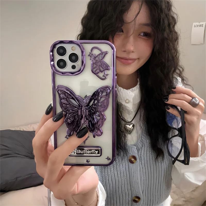 LuxuryKase LK113 Electroplate Solid Butterfly Holder Girl Case for iPhone 13 Pro Max (TPU | Purple) (B0CX96972V) Amazon Price History, Amazon Price Tracker