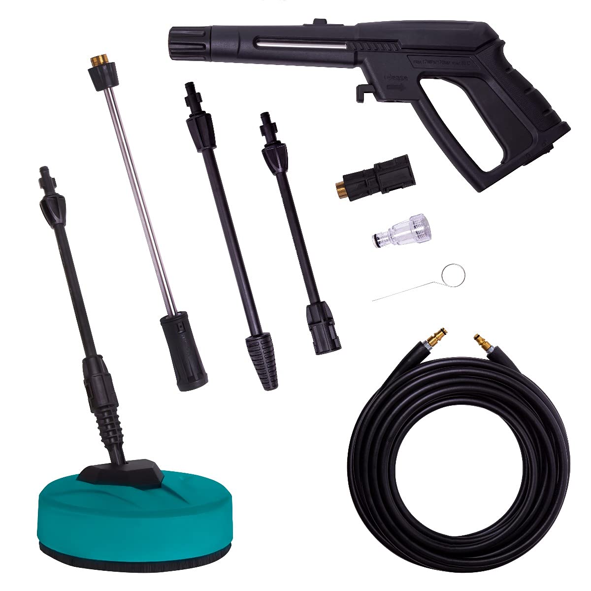 VONROC Hidrolimpiadora a presión V22-2 - 2200W - 170 Bar - 450 l/h - Incluye 8m de Manguera, Tanque de detergente Integrado, Limpiador de Patio, boquillas y Accesorios (170 Bar + Accesorios)