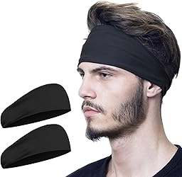 2 Pezzi Fascia Sportiva Donna Uomo, Antiscivolo e Traspiranti, Fascia Elastica per Allenamento per Fitness, Ciclismo, Corsa, Escursionismo e Yoga (Nero)