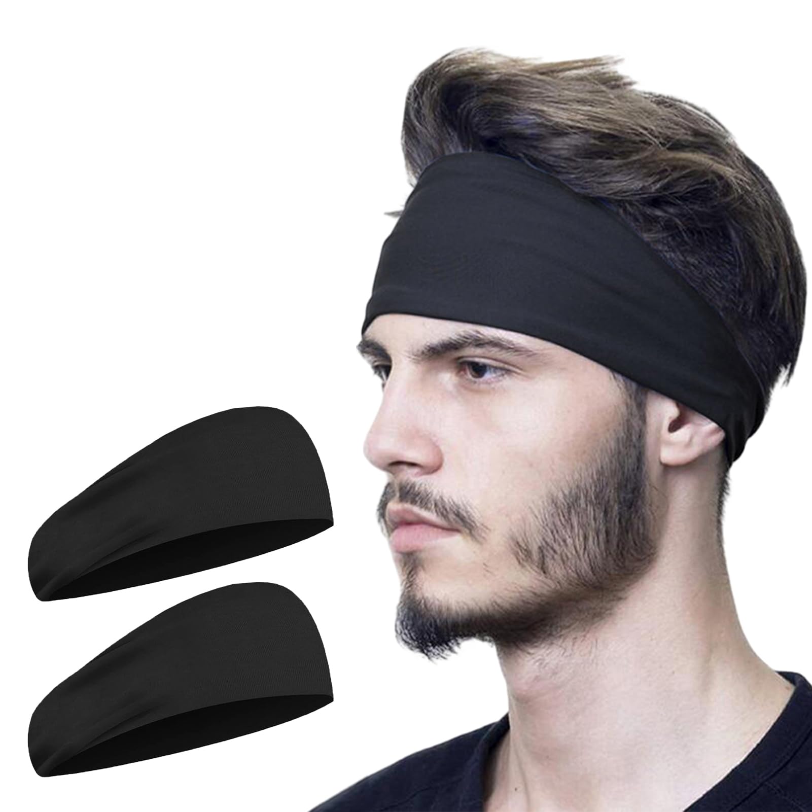 2 Pezzi Fascia Sportiva Donna Uomo, Antiscivolo e Traspiranti, Fascia Elastica per Allenamento per Fitness, Ciclismo, Corsa, Escursionismo e Yoga (Nero)