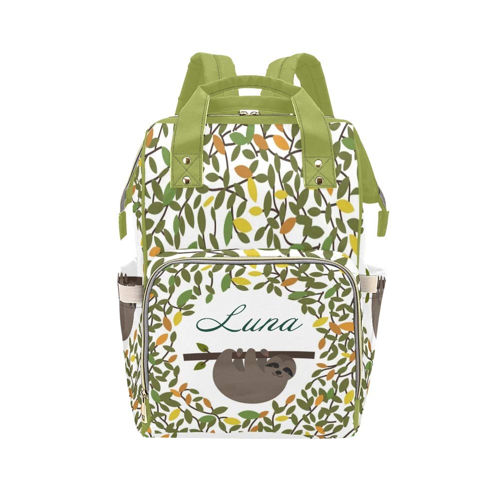 CUXWEOT Personalized Sloth Floral Diaper Bag Backpack with Name Custom Mommy Baby Bags Waterproof Travel Daypack for Mom Girl Gifts