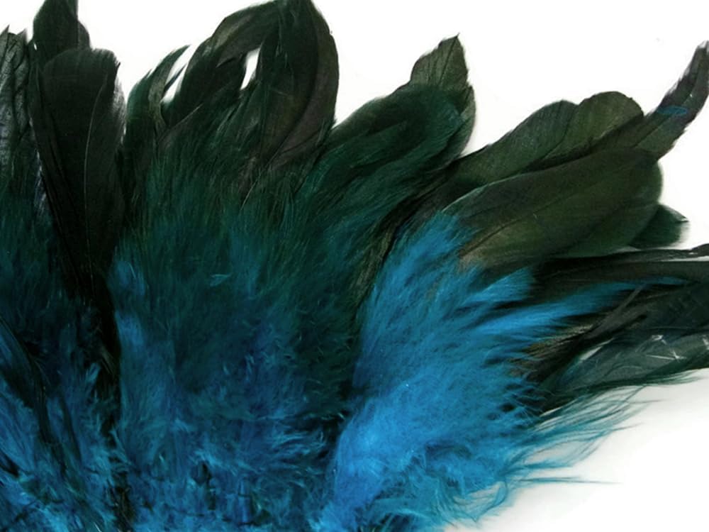 1 Yard - Turquoise Blue Half Bronze Strung Rooster Schlappen Wholesale Feathers (Bulk) Fly Tying Halloween Costume Craft Supply | Moonlight Feather