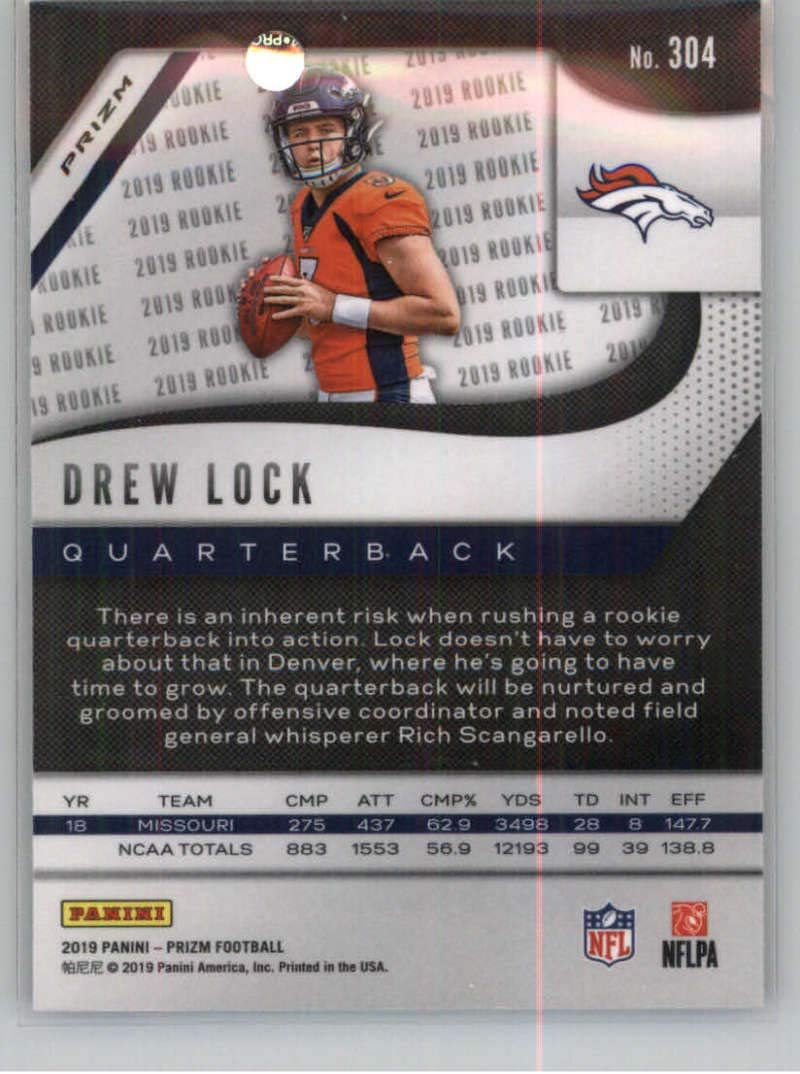 2019 Prizm Neon Green Prizms (Refractor) Football #304 Drew Lock Denver Broncos Official NFL Trading Card From Panini America