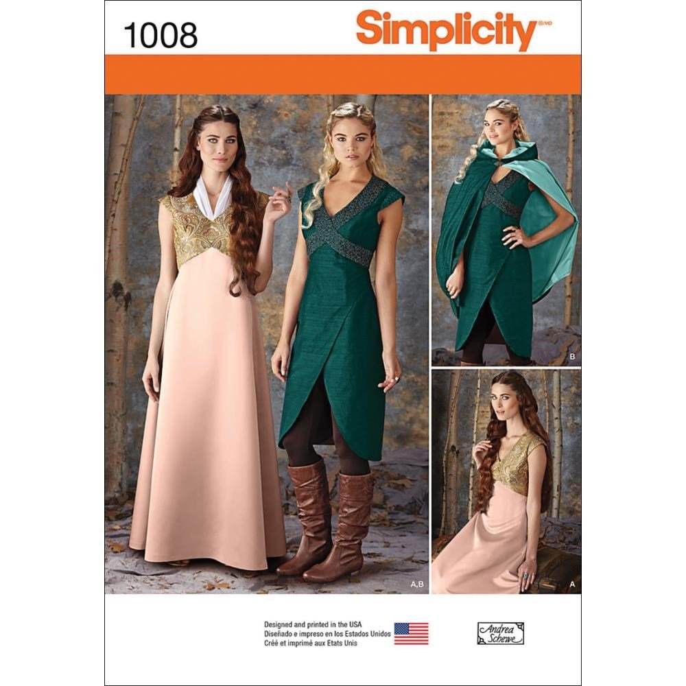 Simplicity Sewing Pattern US1008R5 envelope showing two costume dress designs.