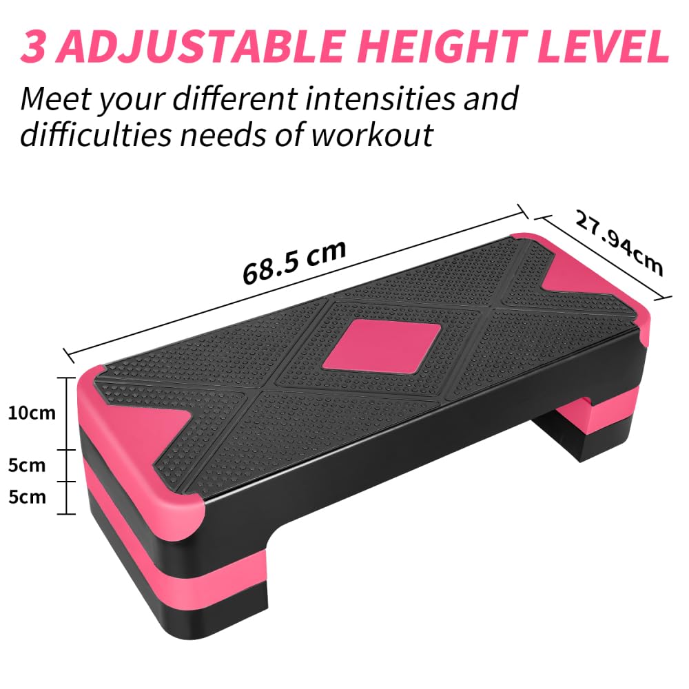 Stepper do aerobiku, regulowana platforma fitness, step board z regulacją wysokości, do treningu cardio, treningu w domu, treningu równowagi i ćwiczeń aerobowych (czerwony)