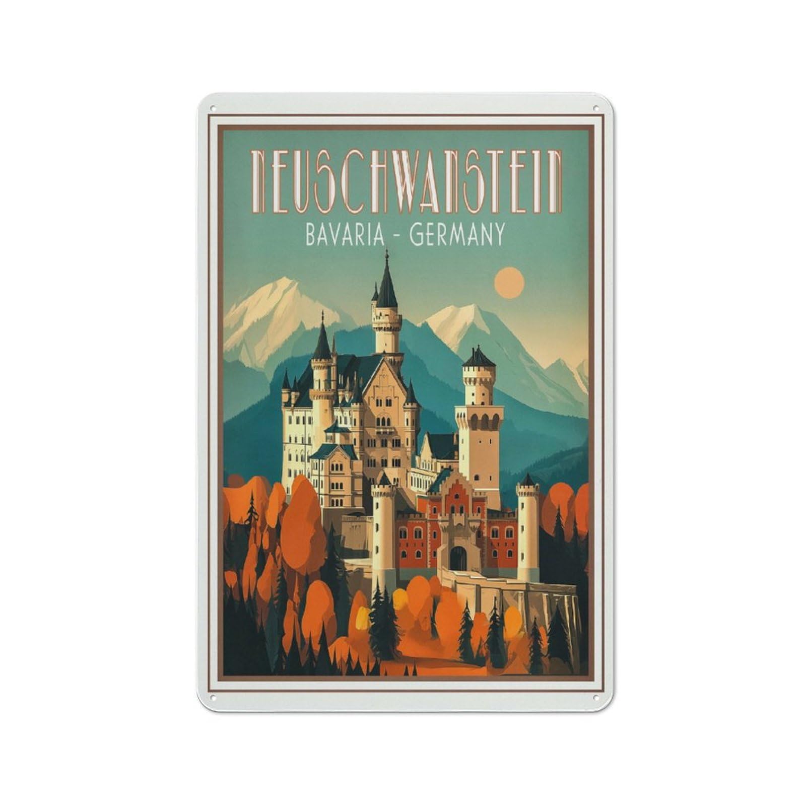 Junmoney Style-13 Farmhouse Neuschwanstein Castle Bavaria Germany Travel Poster Country Metal Sign 30X20cm, Cottage Wall Art For Farmhouse Kitchen, Pantry Or Dining Area