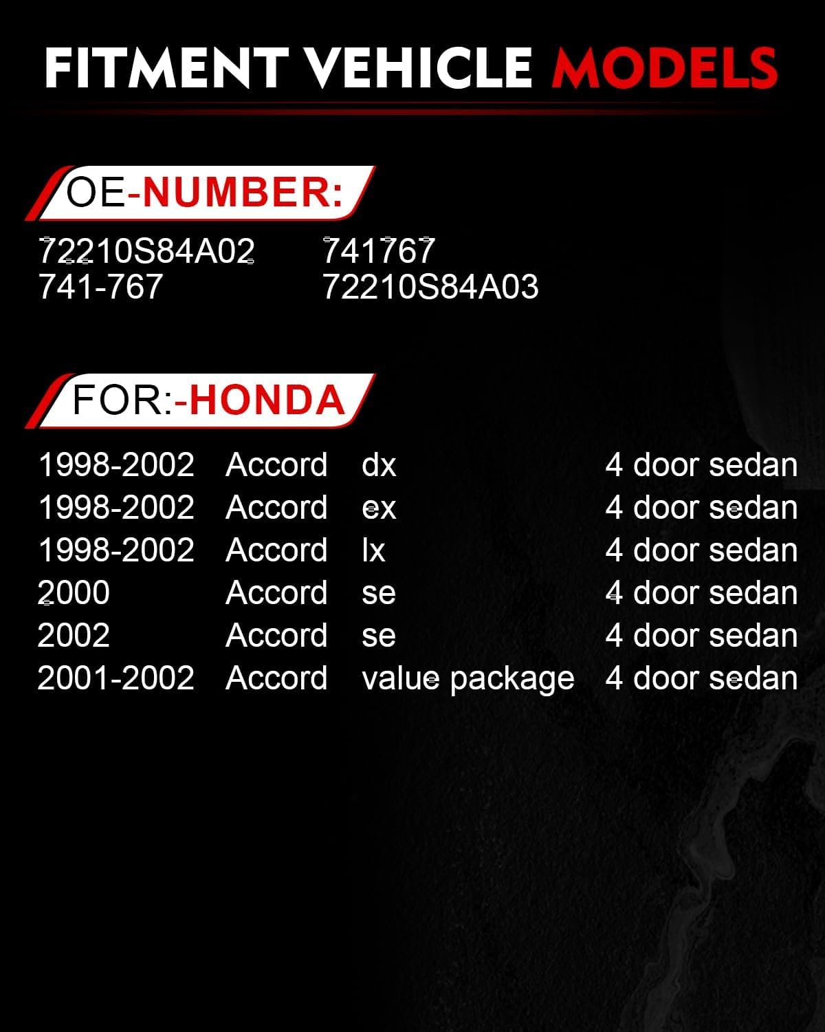 Front Right Passenger Side Power Window Regulator with Motor for:-Honda Accord Dx Ex Lx 1998-2002, Accord Se 2000 2002, Accord Value Package 2001 2002, 2 Pins Replace# 72210S84A02 741-767