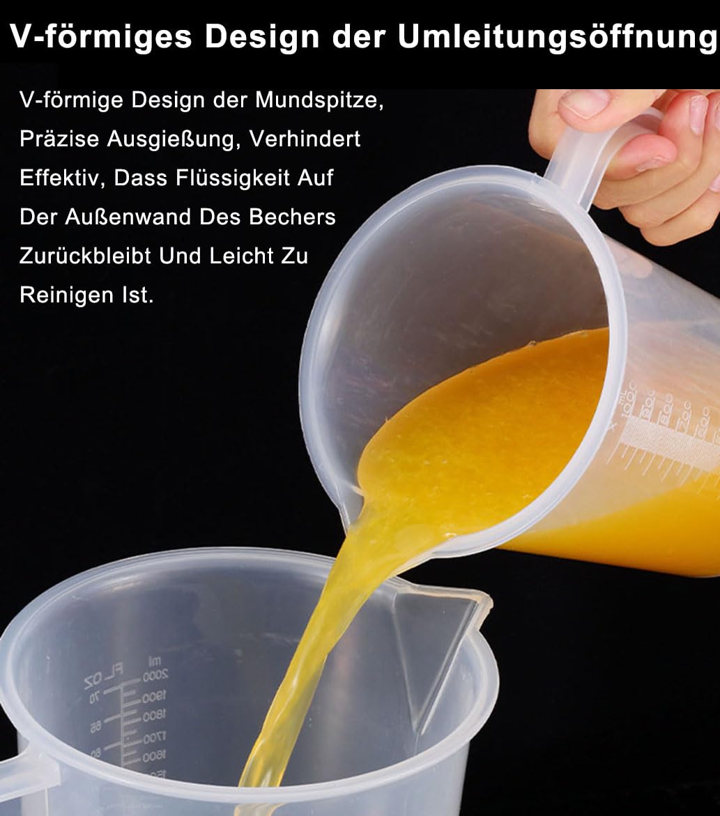 Set di 4 misurini in plastica con manico, scala 50 ml + 100 ml + 250 ml + 500 ml, resistente al calore, misurino di precisione per detersivi, cucina, laboratorio, scala per