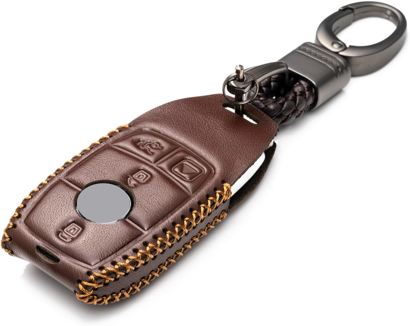 Vitodeco Genuine Leather Smart Key Fob Case with Leather Key Strap Compatible for Mercedes-Benz A, C, E, S, CLA, CLS, GLA, GLB, GLC, GLE, GLS, G Glass (2017 - 2024) - 4-Button, Brown - Image 2