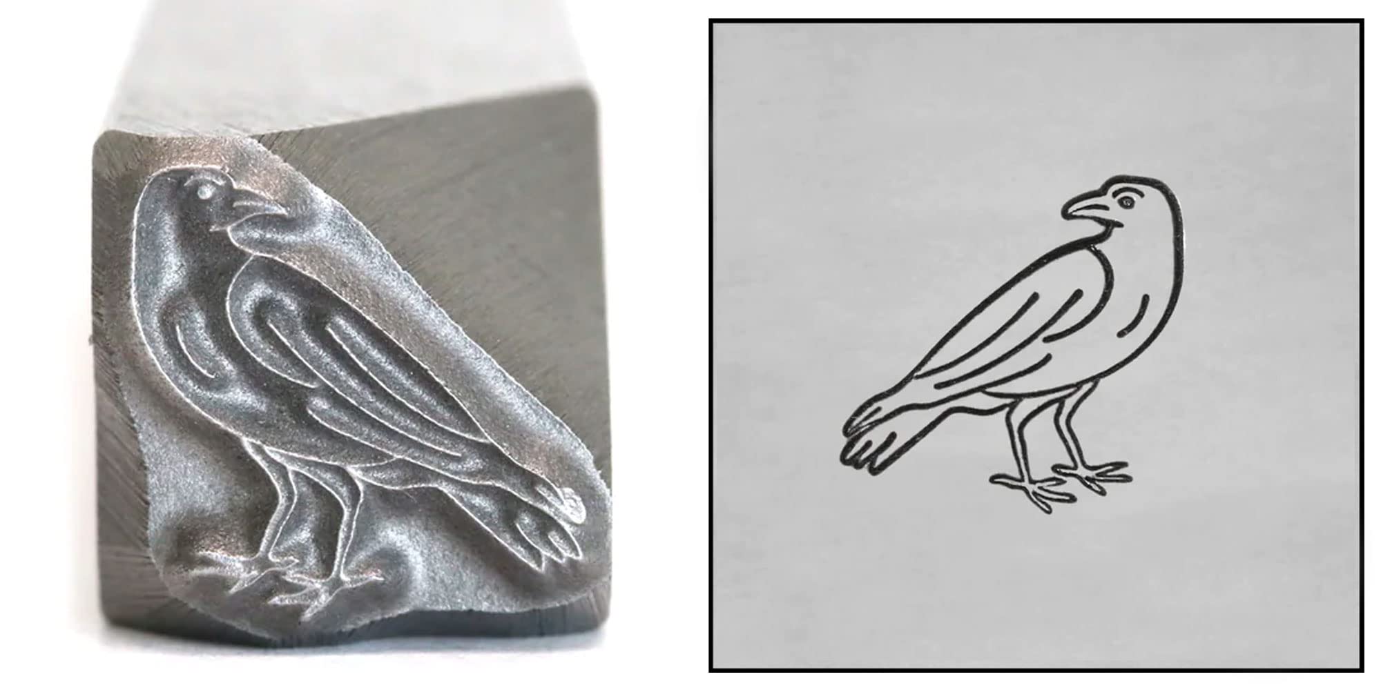 Crow Looking Left Metal Stamp, 8mm Raven Corvid Black Bird Punch Stamping Tool for Hand Stamped DIY Jewelry Crafts - Beaducation Original Metal Design Stamp
