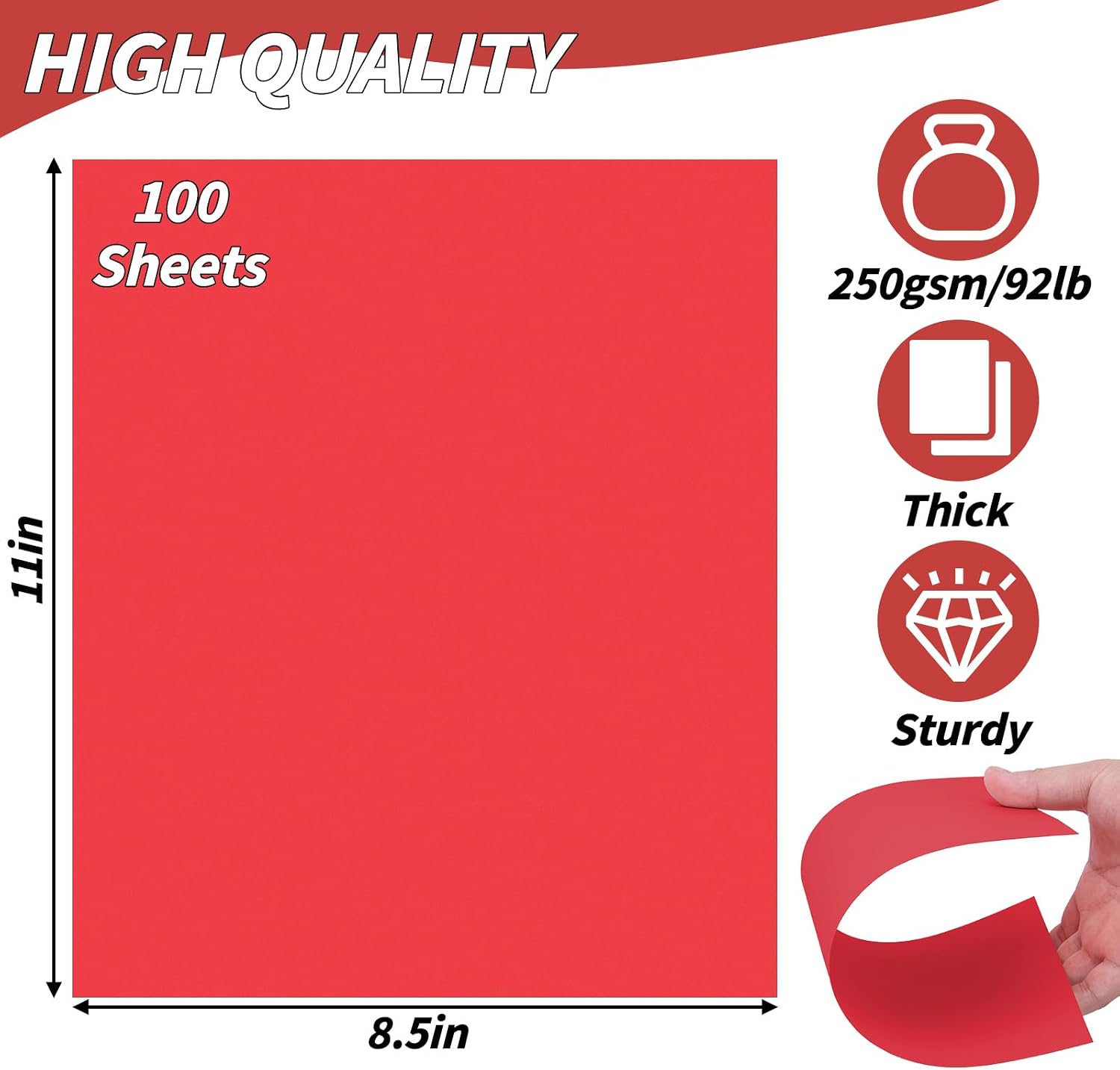 100 Sheets Red Card Stock 8.5 x 11in,250GSM 92lb Red Cardstock Card Stock Construction Paper,Heavy Weight Printer Paper for Invitations, Stationery Printing, Scrapbooking,Crafts, DIY Cards