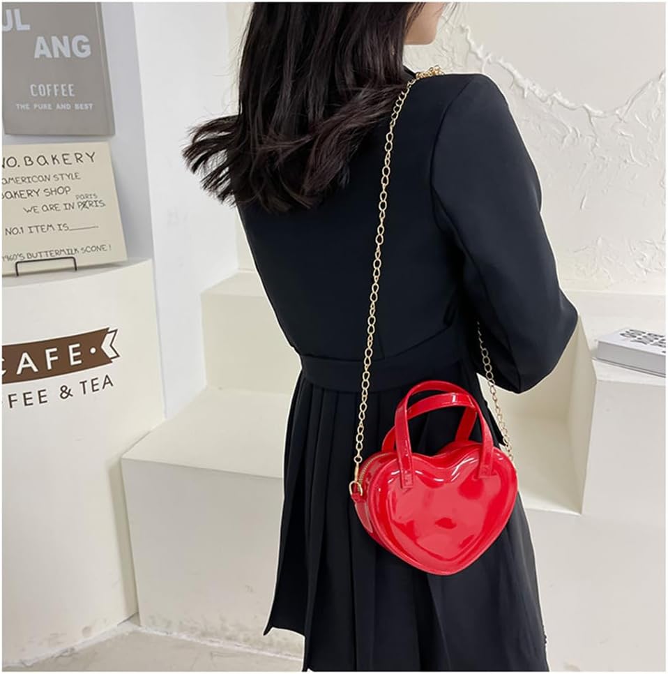 Girls Novelty Mini Heart-Shaped Purse Chain Purse Shoulder Crossbody Bags Tote Handbag Travel Wallet Bag for Women Girl Gift