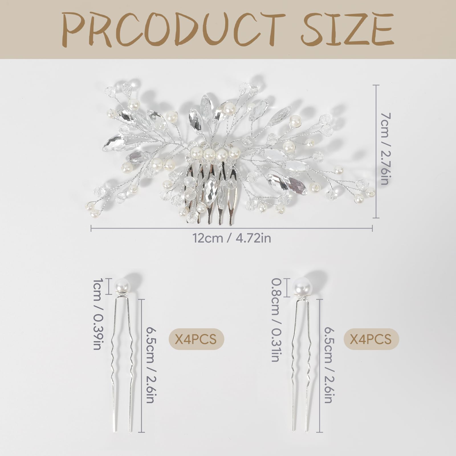 Haarkamm Hochzeit und 8 Stück Haarspange Perlen, Braut Haarschmuck Hochzeit Silber, Kristall Haarschmuck Blumen, Brautschmuck Haare, Haarnadeln Hochzeit