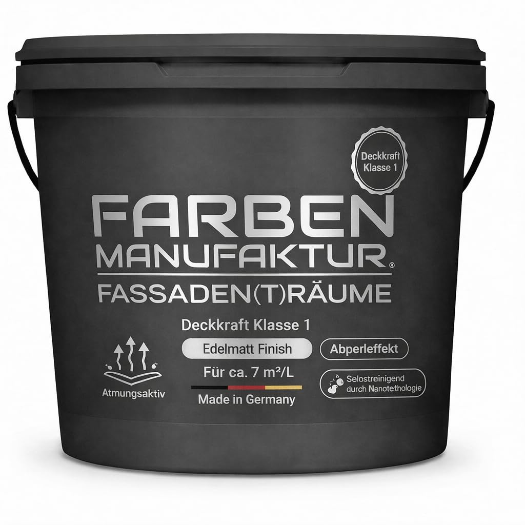 Farben Manufaktur Fassadenfarbe Hausfarbe Wandfarbe Sockelfarbe Acrylatfarbe lösemittelarm RAL 2L, Farbe: 7021 Schwarzgrau
