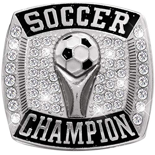Crown Awards Soccer Rings, Silver Deluxe Soccer Champion Ring, Size 8