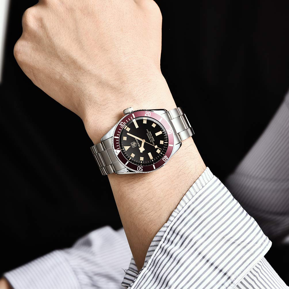 BENYAR 5179 Orologio Meccanico Automatico da Uomo Rotante Lunetta in Alluminio Cinturino in Acciaio Inox Impermeabile Luminoso Casual Orologi a Carica Automatica