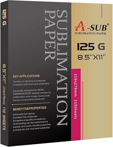 Miniatura 2 de A-SUB Papel de sublimación de 8.5 x 11 pulgadas, 110 hojas y alfombrilla de mouse de sublimación en blanco, 11 unidades
