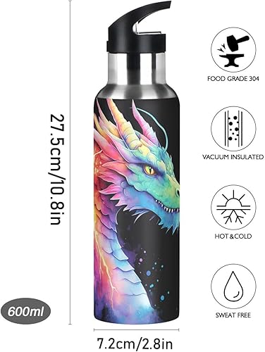 Vista 40 de Botella de agua amarilla para niños y niños, con aislamiento de acero inoxidable, para agua fría y caliente, con tapa con pajilla, para deportes