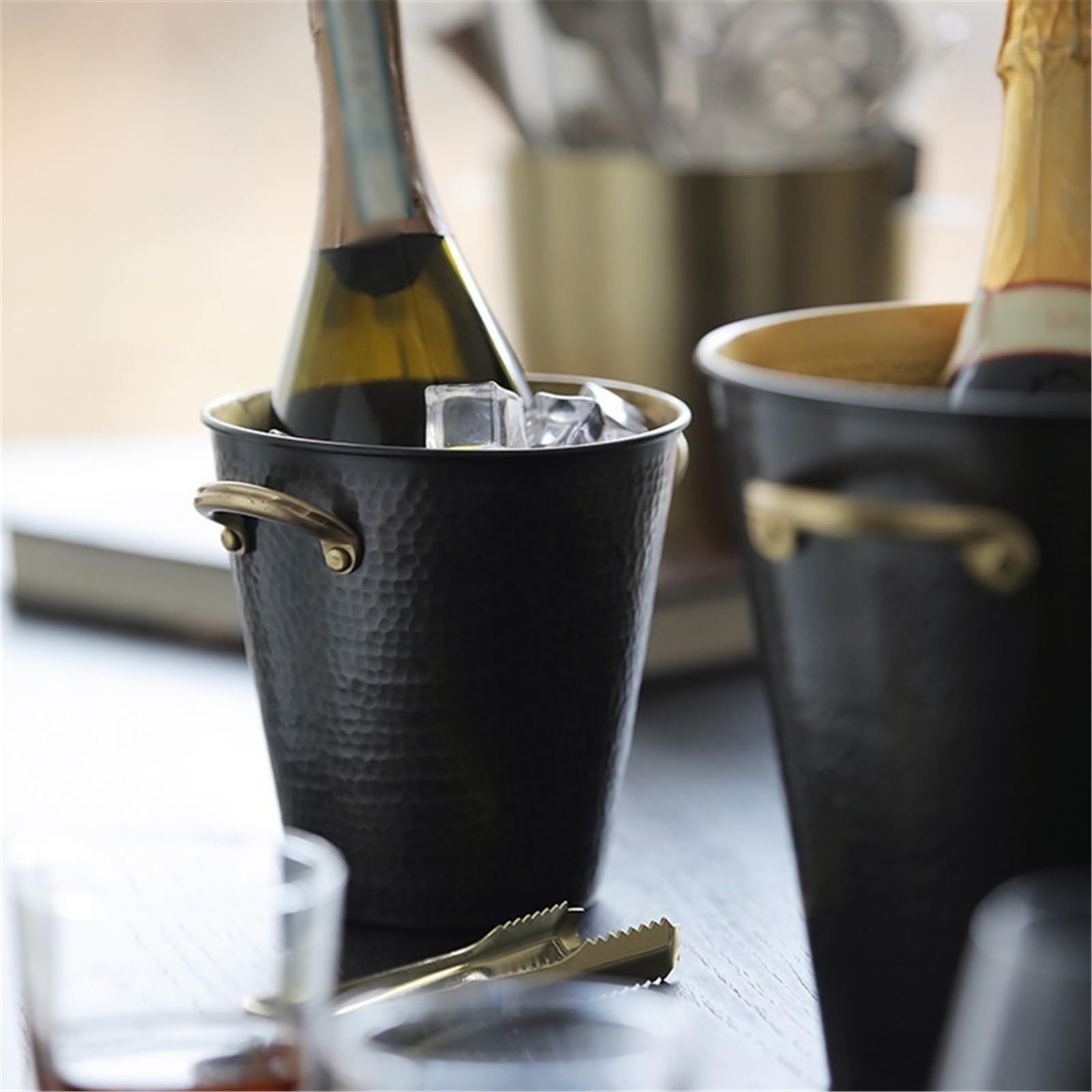 Cubo de Hielo Cubo de Hielo latón Ligero y Lujoso con asa, Ideal for el hogar, como barrica Vino o Mueble Cubo de Hielo frío para Barra(Pequeño)