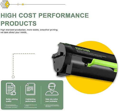 Miniatura 6 de 52D1H00 - Cartucho de tóner negro de alto rendimiento – Compatible con 3 unidades de repuesto de tóner 52D1H00 para impresora Lexmark MS810de
