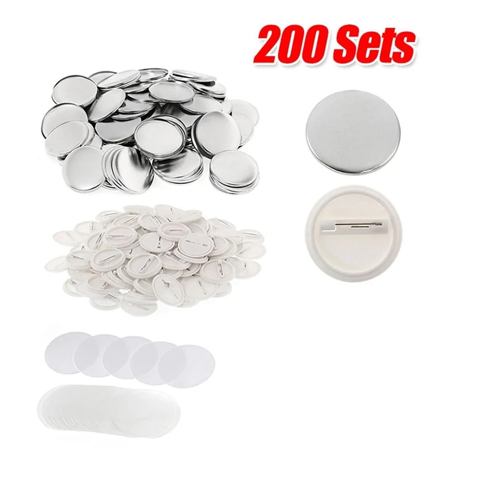 200 zestawów pustych części do guzików 25 mm/37 mm/44 mm/50 mm do maszyny do produkcji guzików, materiały do produkcji okrągłych znaczków DIY Produkcja DIY(50mm)