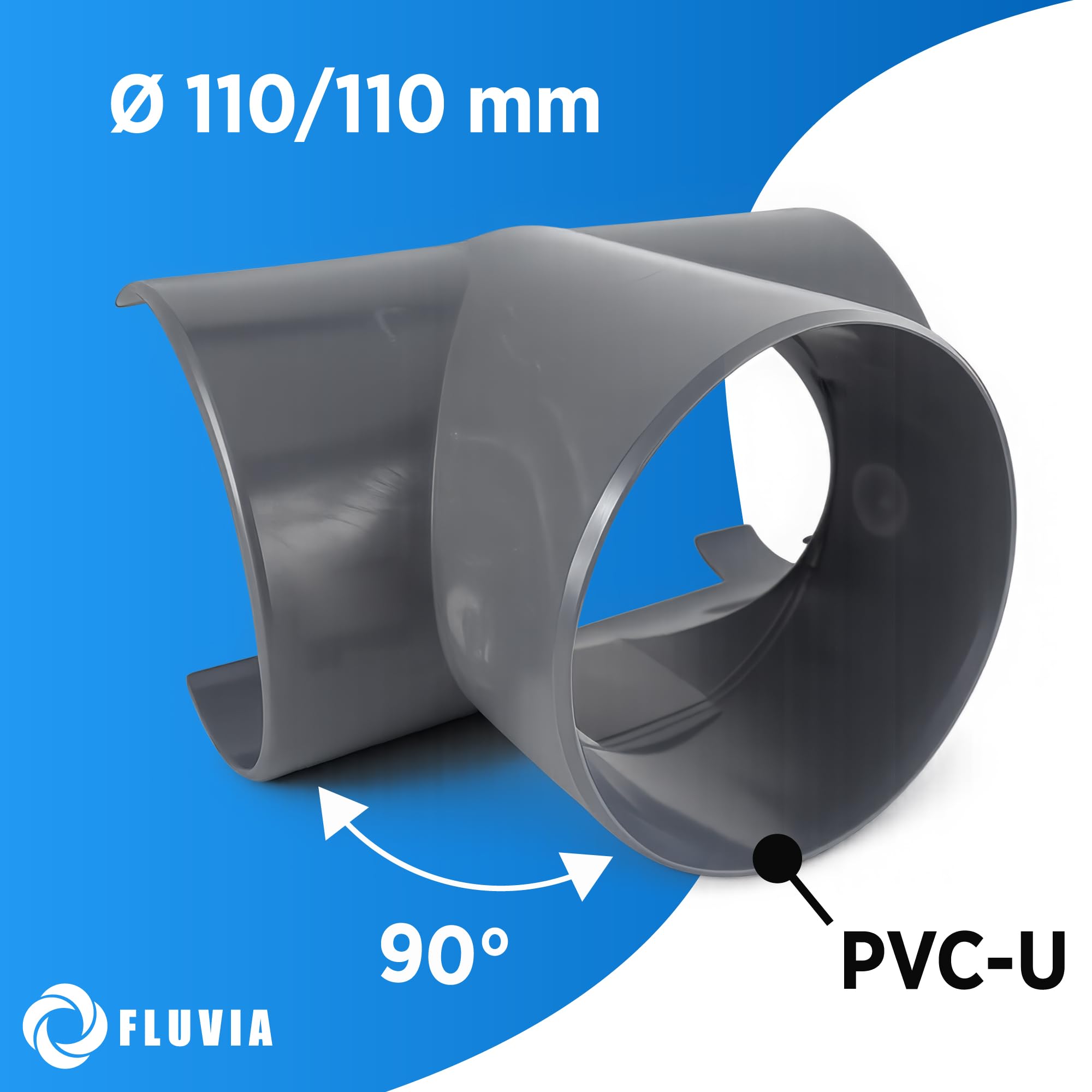 Injerto PVC 110mm con Salida 110mm a 90° con Abrazadera – Collarín PVC Gris para Tuberías de Saneamiento | Conexión Rápida y Estanca | FLUVIA