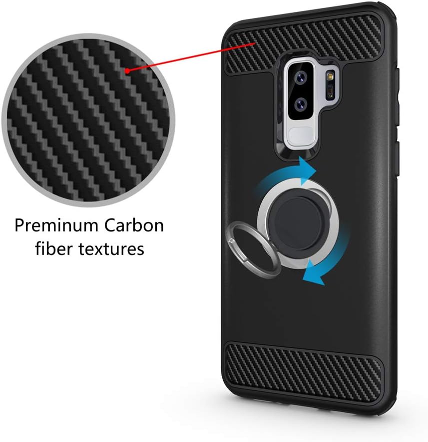 Samsung Galaxy S9 Plus Cell Phone Case with Friendly Tempered Glass Screen Protector Accessories Magnetic Ring Holder Stand Kickstand Protective Cover for Glaxay S9plus S9+ 9S Edge S 9 9plus Women Men