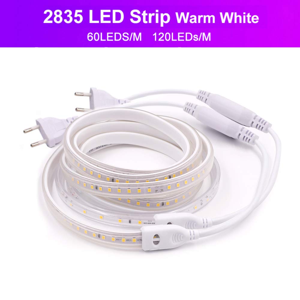 XUNATA 3m Actualizado 220V 2835 Tira LED con Interruptor, 120 LEDs/m Luces Blanco frio, IP67 Impermeable, Escalera de Techo Blancas Tira de LED Cocina Lights