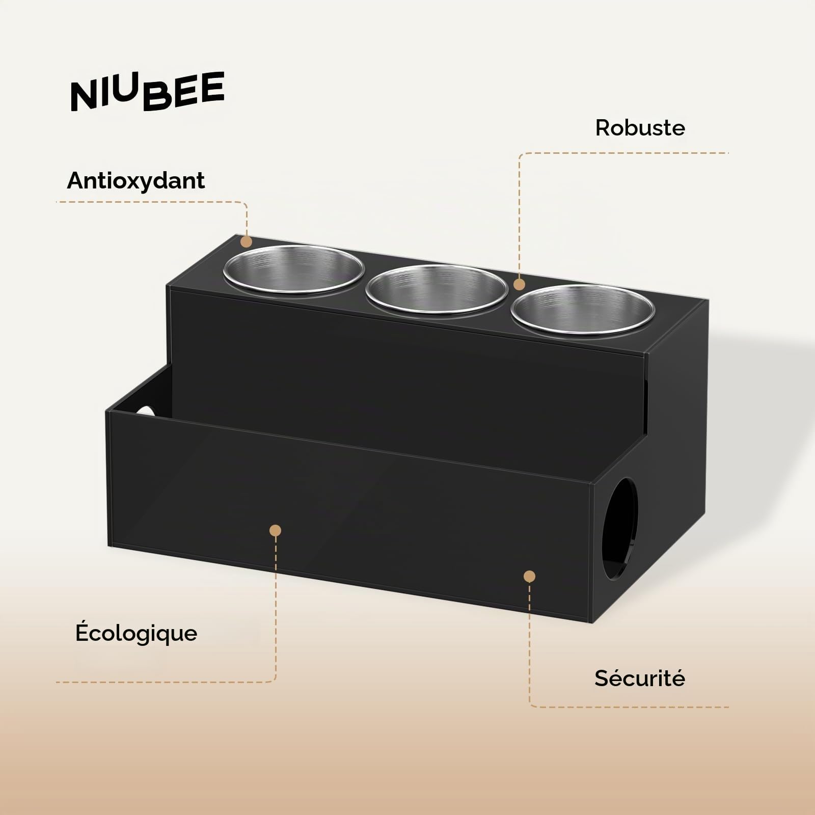 NIUBEE Organisateur d'outils pour cheveux, sèche-cheveux et coiffure, support de salle de bain en acrylique noir, support de sèche-cheveux pour comptoir de salle de bain, support de rangement pour