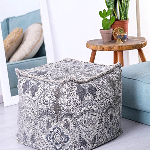 Mandala Life ART Bohemian Puf Cubo Gris - 50x50x50cm - Lujo, Artisan Room Decor Puff - Boho Chic Asiento Otomano