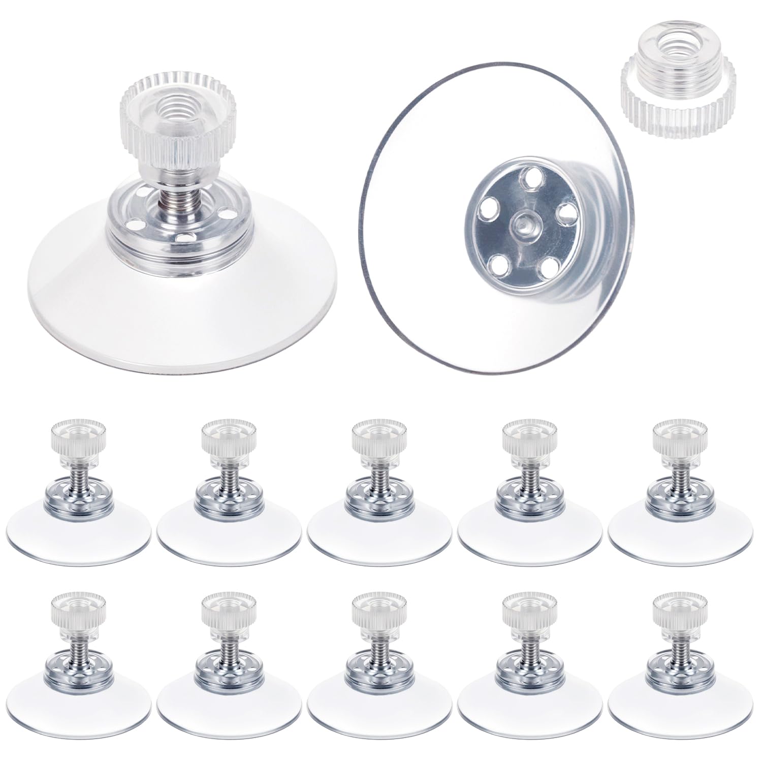 QWORK® 12 pezzi ventose con filetto Ø30mm - Ventose trasparenti con dado zigrinato per disco orario, parasole & decorazioni - Ventose adesive resistenti senza foratura per vetro, piastrelle & metallo