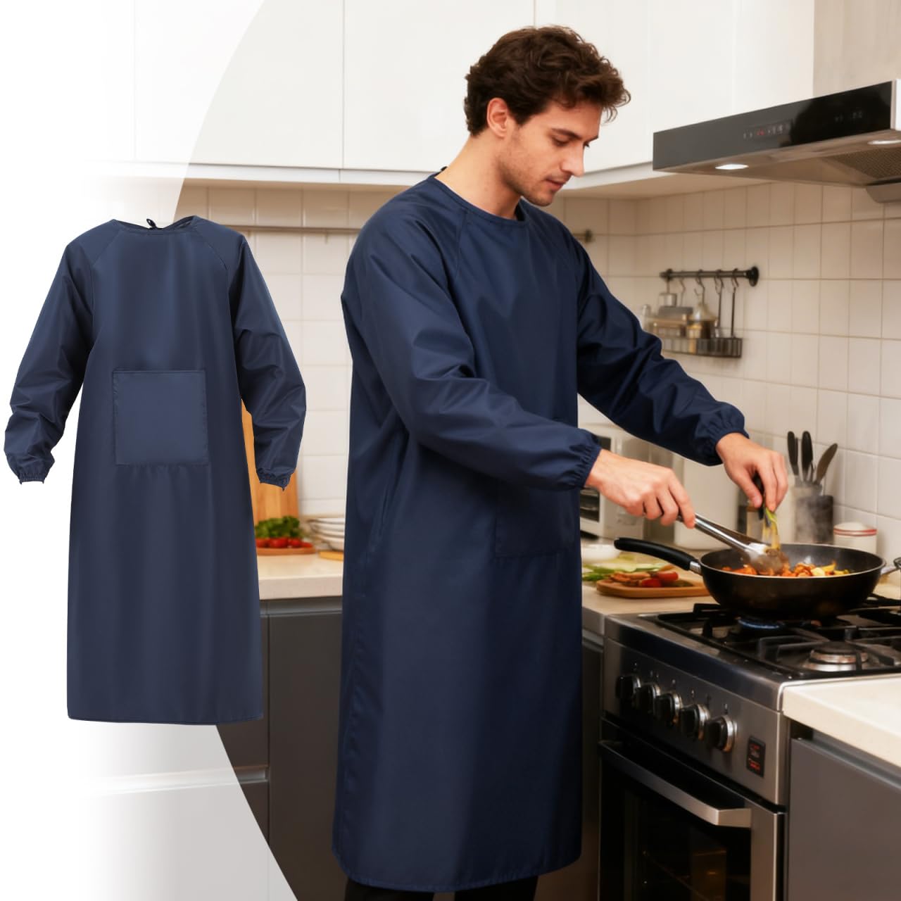 OSALADI Tablier Imperméable À Manches Longues Avec Poche Tablier De Travail Résistant À L'Huile Pour Hommes Femmes Vaisselle Nettoyage Et Travaux De Laboratoire Protection Robuste Gris