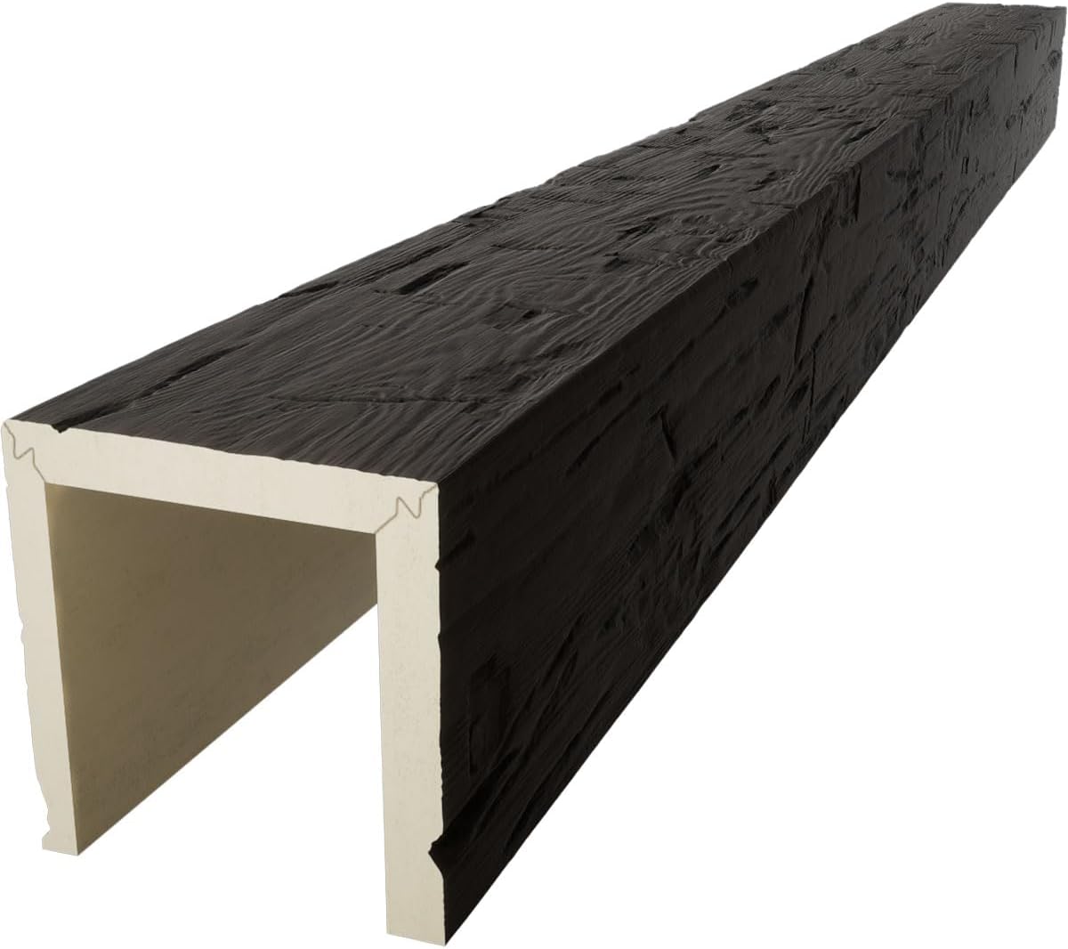 Timberthane Hand Hewn Faux Wood Beam, 3-Sided (U-Beam), 8"W x 8"H x 96"L, Hickory Finish