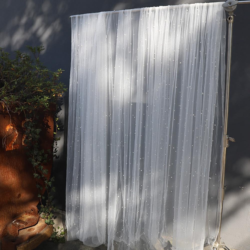 Tela de tul blanco con perlas, material de costura de encaje para manualidades, ropa, decoración de mesa, bodas, fiestas, aniversarios, cinta versátil y proyectos de bricolaje
