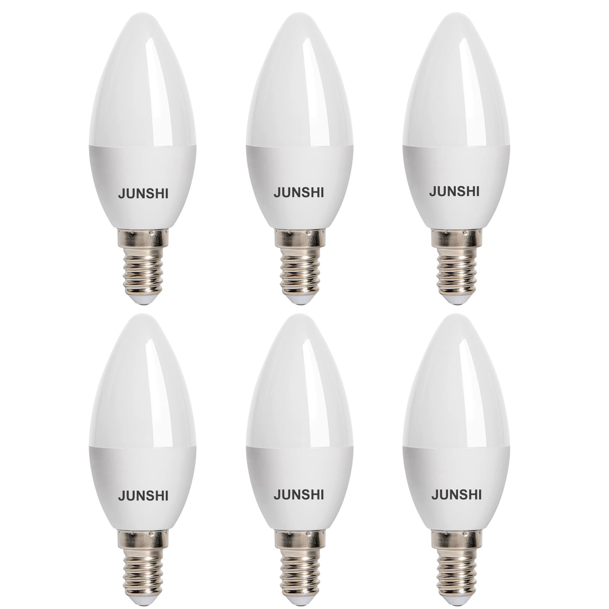 JUNSHI E14 LED Candle Bulbs,5W(Equivalent to 40W),435lm,6500K Cool White,C37 Small Edison Screw SES LED Light Bulb,Non Dimmable-Pack of 6