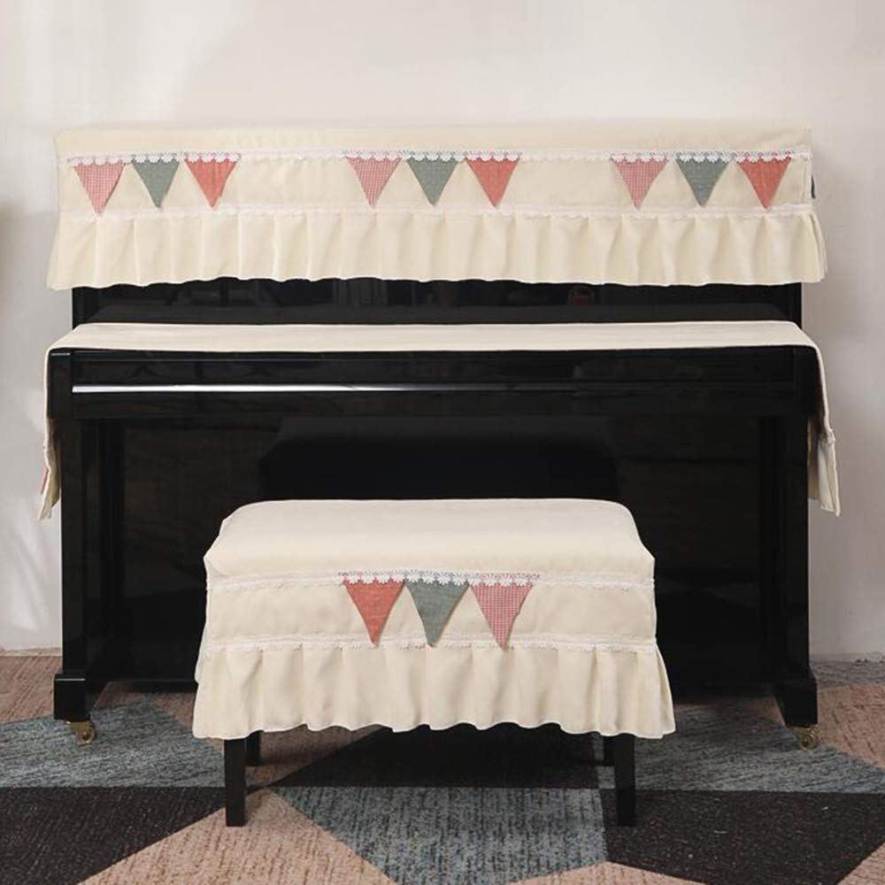 Prinzessin Prinz Klavier Staub Abdeckung Set Von 3 Kinder Moderne Klavier Protektor Mit Flagge Und Spitze Dekor Für Tastatur Nach Oben,Stoff Einfache Klavier-Set Beige Einzelhocker Abdeckung