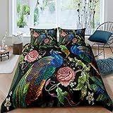 Erosebridal Peacock Comforter Cover Queen Size Vintage Flower Duvet Cover Peacock Feather Bedding Set Embroidery Chinese Style Room Decoration Bedspread Cover 1 Duvet Cover with 2 Pillow Cases