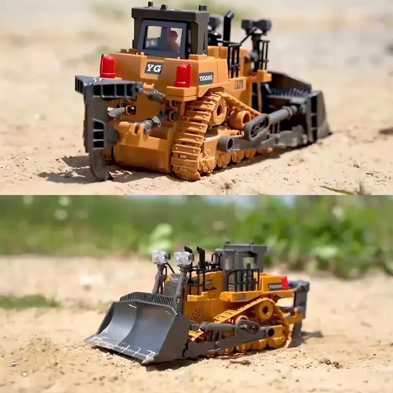 RC Bulldozer, 9-kanałowy zdalnie sterowany buldożer, zabawka 1:20, w pełni funkcjonalny pojazd RC gąsienicowy ze światłem i efektami dźwiękowymi