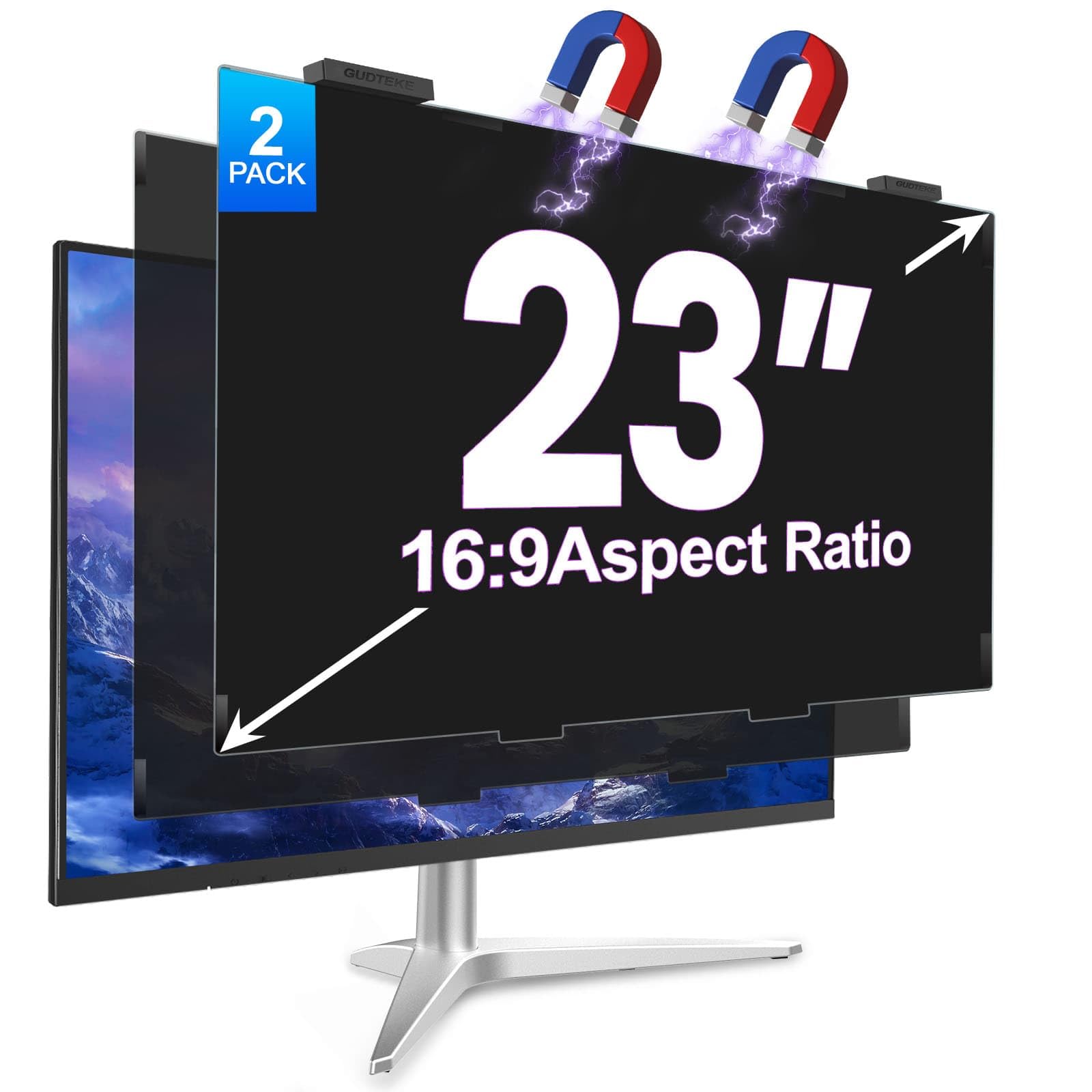 2Pack Magnetic 23 Inch Privacy Screen for Computer Monitor 16:9 Aspect Ratio, Hanging Removable Anti-Blue/Glare Protector Film, Anti Spy Desktop Security Private Filter 23in